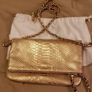 Michael Kors gold metallic snake print clutch
